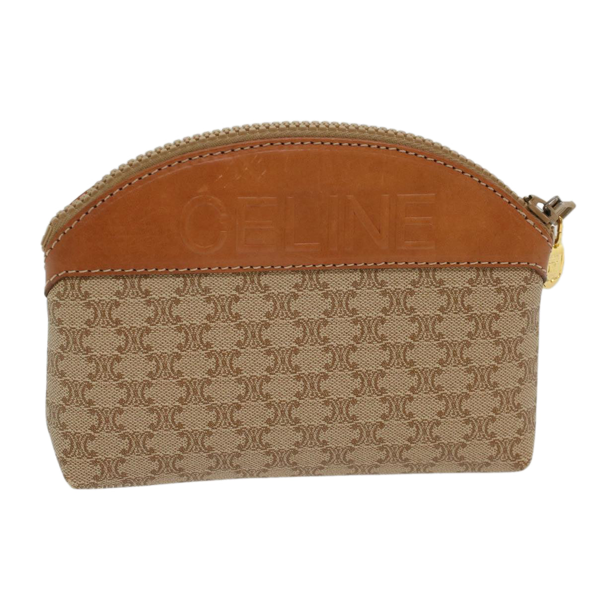 CELINE Macadam Canvas Pouch Beige Auth 48224