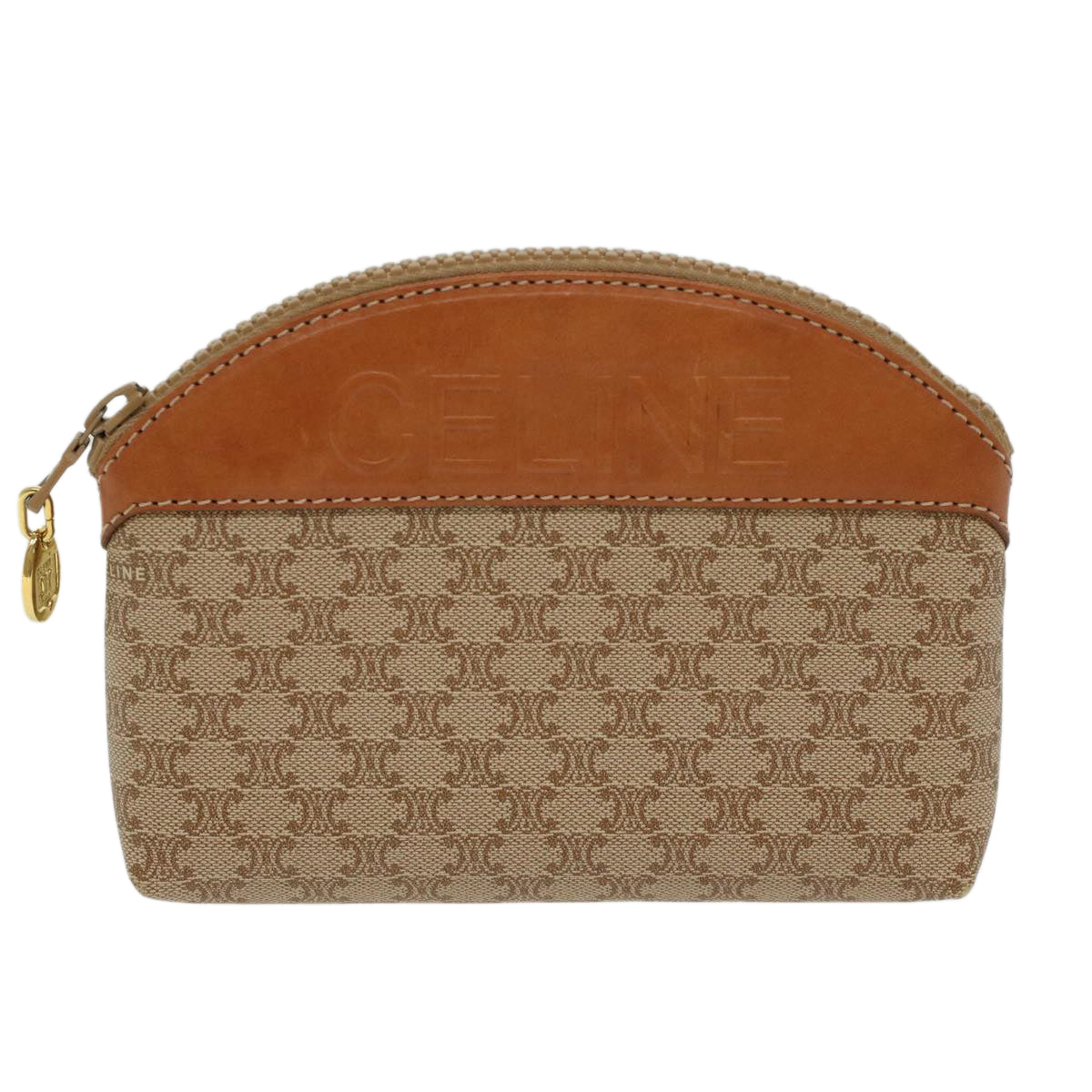 CELINE Macadam Canvas Pouch Beige Auth 48224