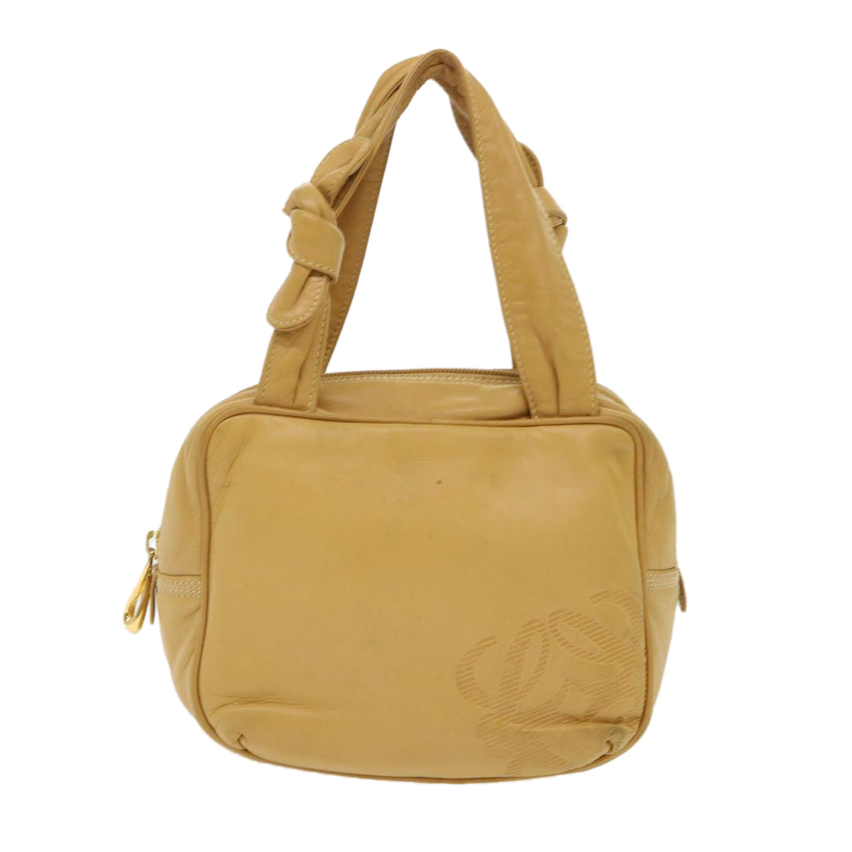 LOEWE Anagram Hand Bag Leather Beige Auth 48228