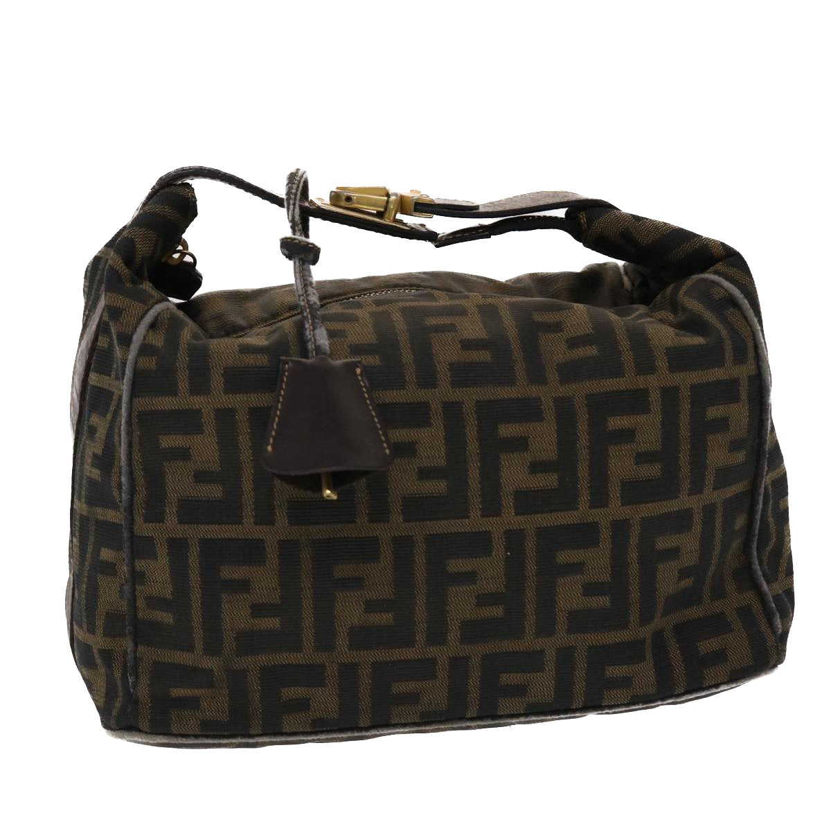 FENDI Zucca Canvas Hand Bag Nylon Brown Black Auth 48233