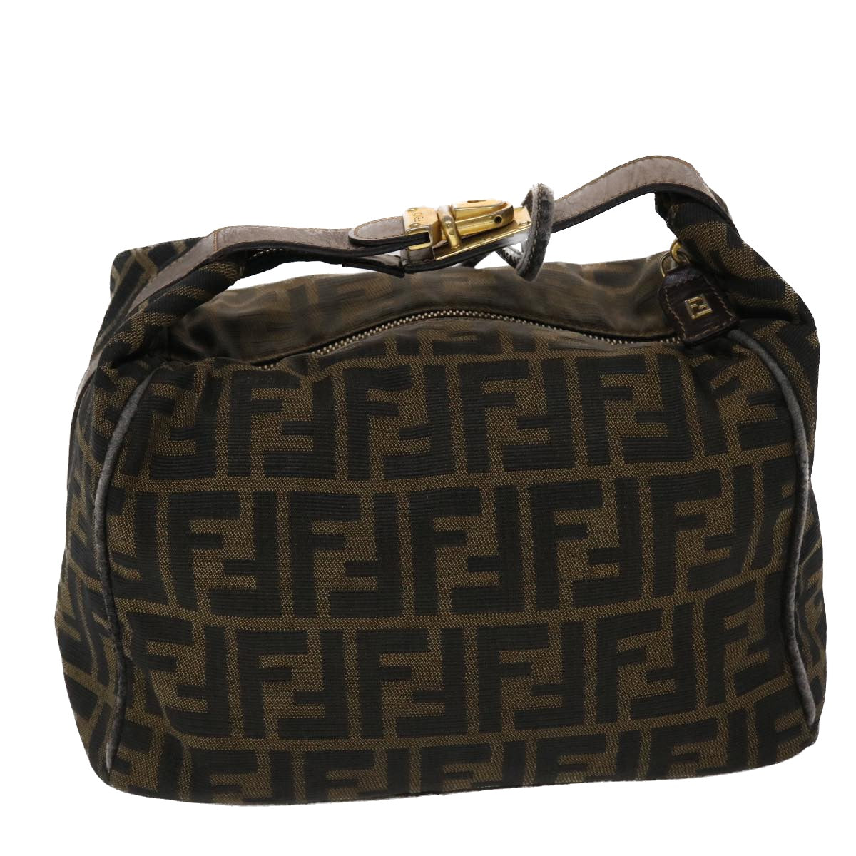 FENDI Zucca Canvas Hand Bag Nylon Brown Black Auth 48233 - 0