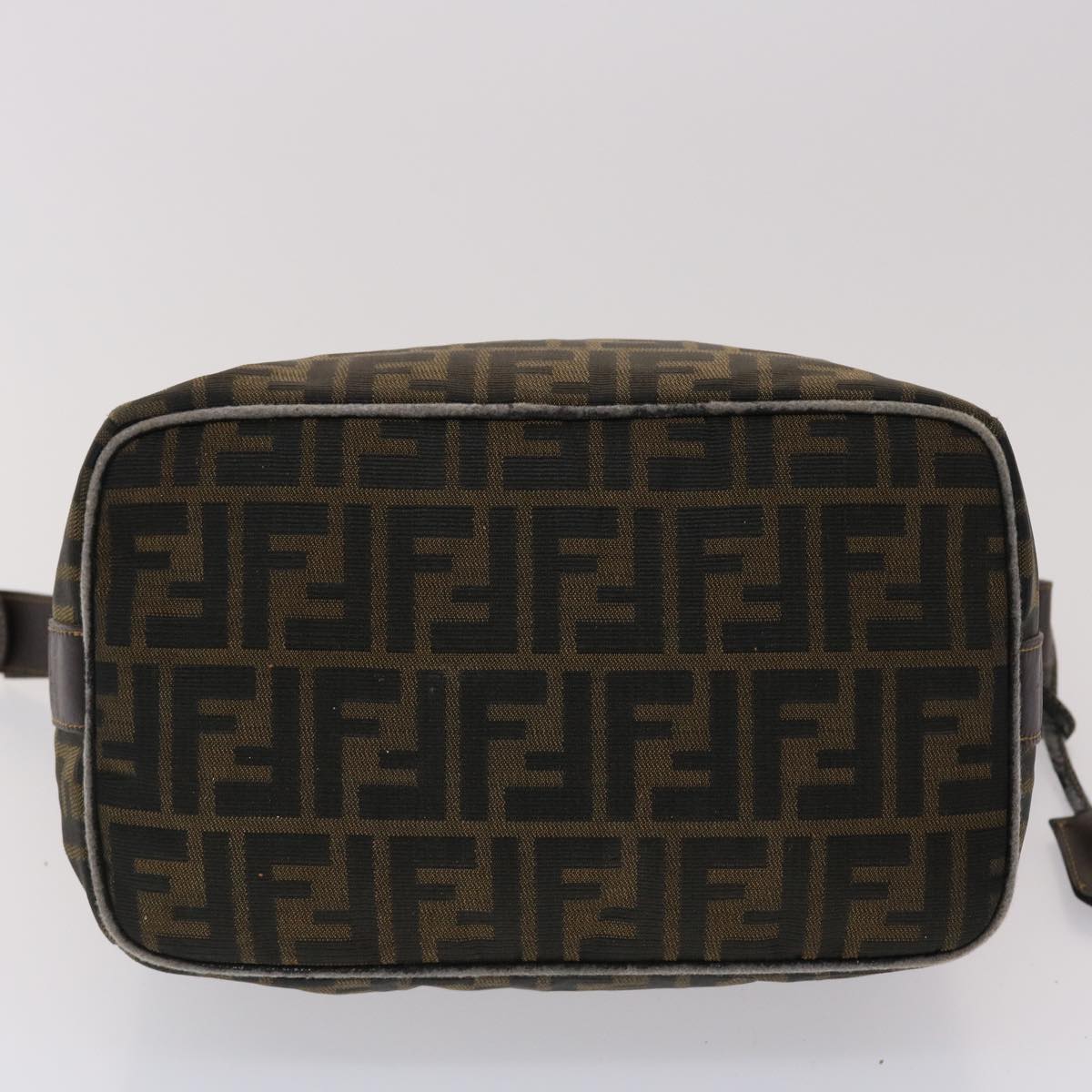 FENDI Zucca Canvas Hand Bag Nylon Brown Black Auth 48233