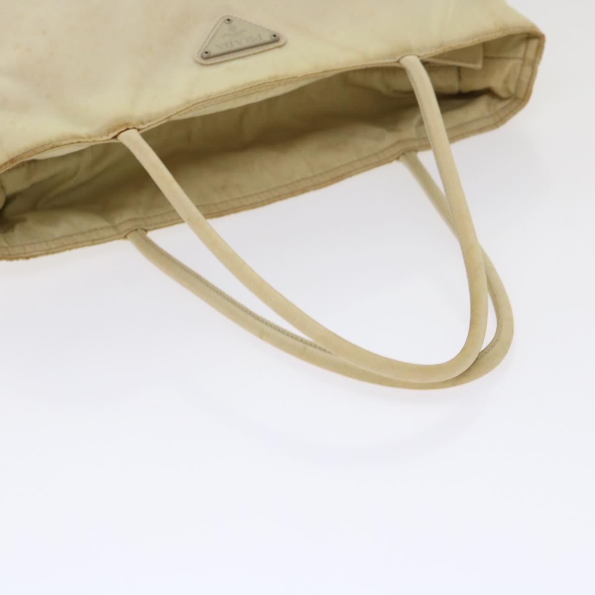 PRADA Hand Bag Nylon Beige Auth 48236