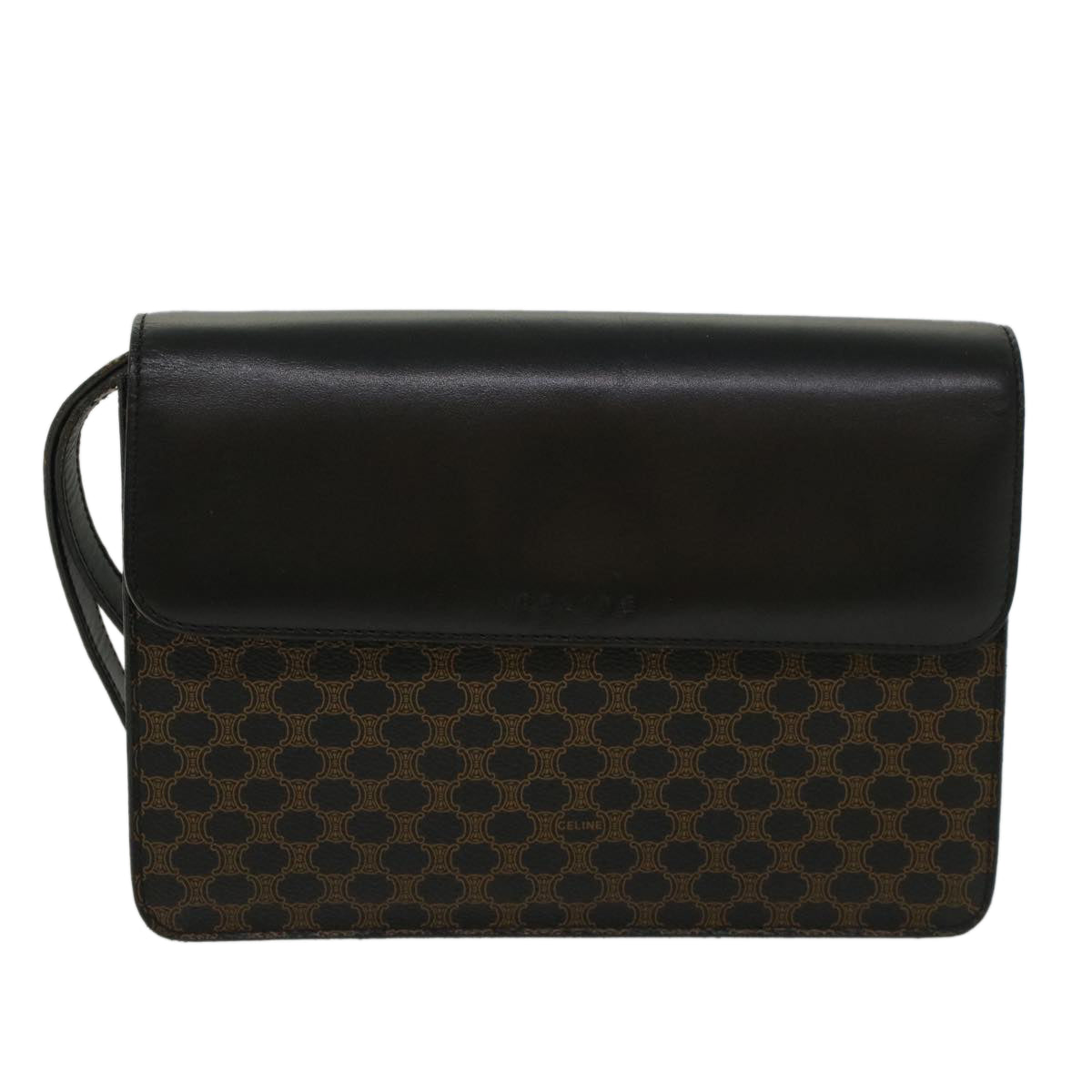 CELINE Macadam Canvas Clutch Bag PVC Leather Brown Black Auth 48237