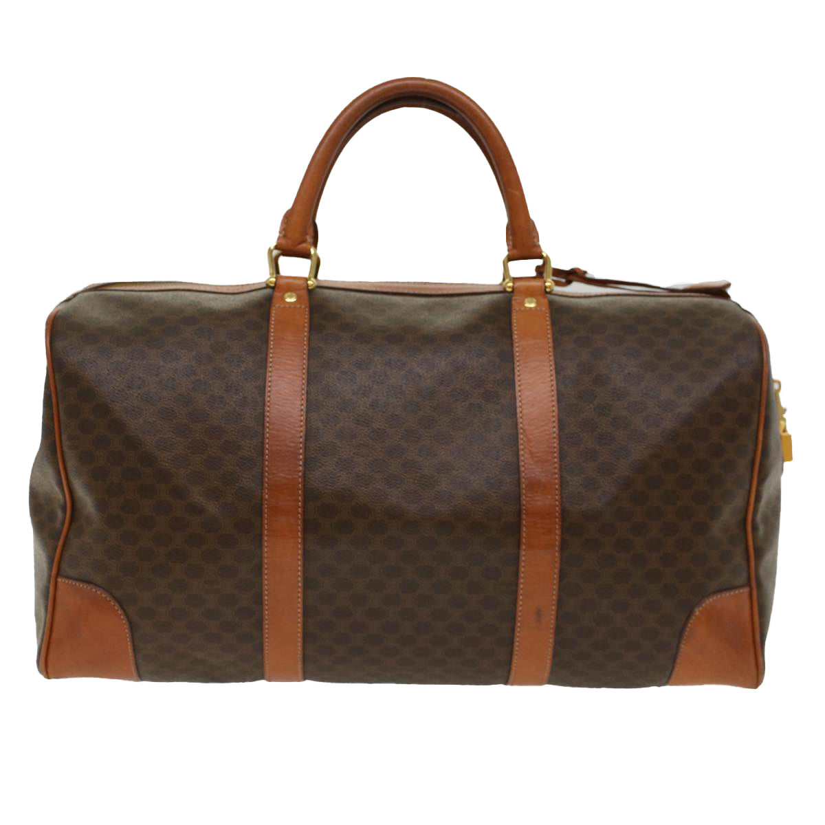 CELINE Macadam Canvas Boston Bag PVC Leather Brown Auth 48316 - 0