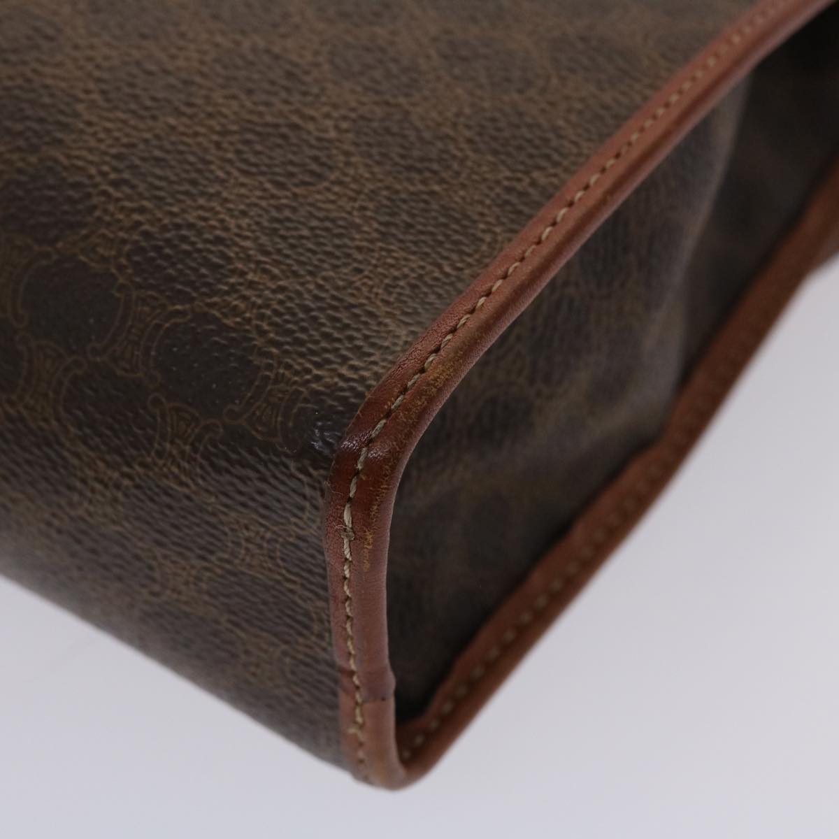 CELINE Macadam Canvas Clutch Bag PVC Leather Brown Auth 48331