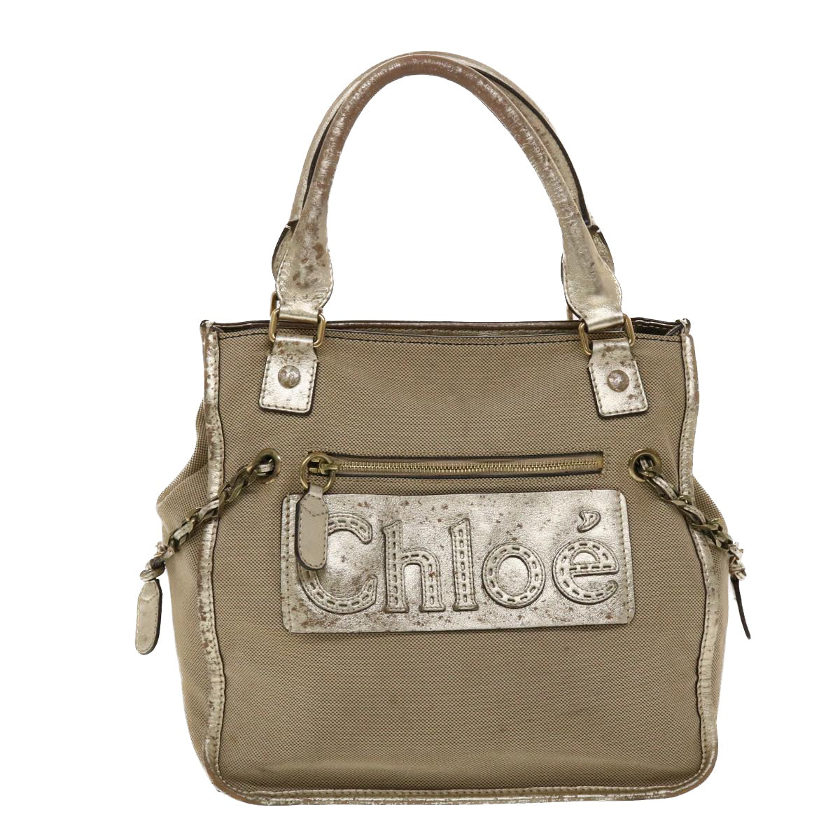 Chloe Harley Shoulder Bag Canvas Leather Beige 01-10-51-5811 Auth 48353