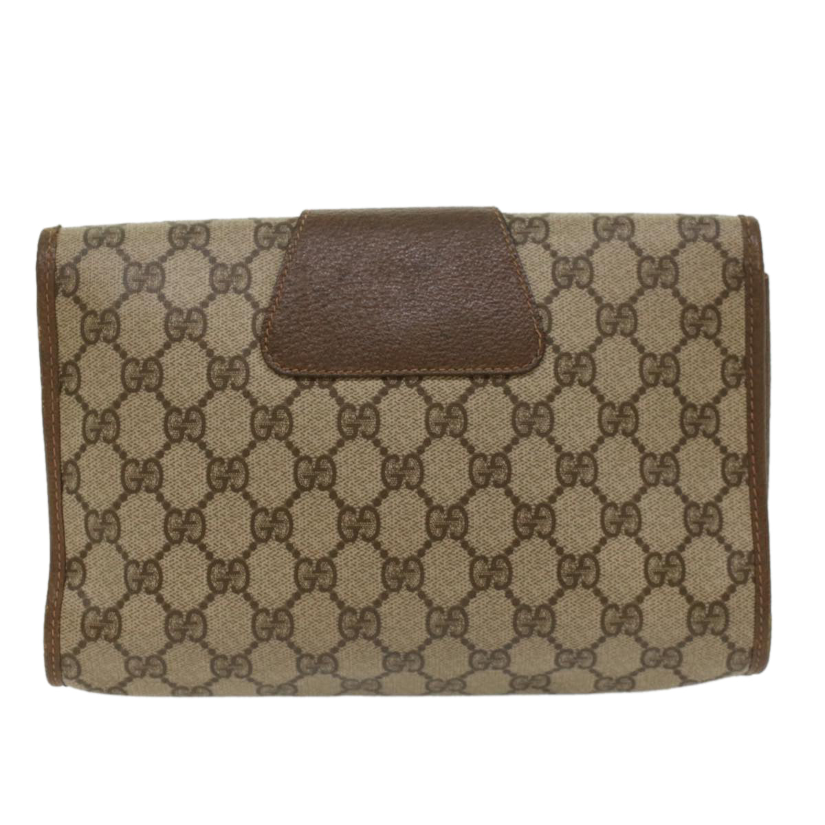 GUCCI GG Canvas Web Sherry Line Clutch Bag PVC Leather Beige Red Auth 48450 - 0