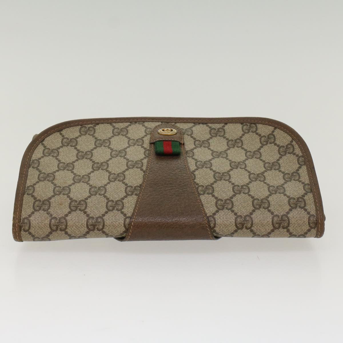 GUCCI GG Canvas Web Sherry Line Clutch Bag PVC Leather Beige Red Auth 48450