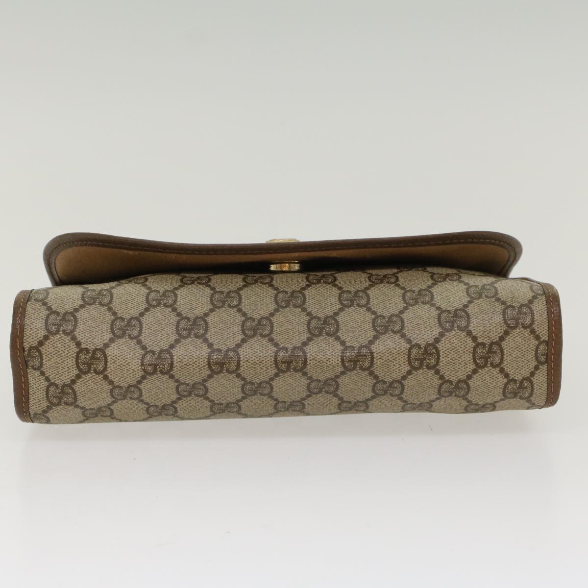 GUCCI GG Canvas Web Sherry Line Clutch Bag PVC Leather Beige Red Auth 48450