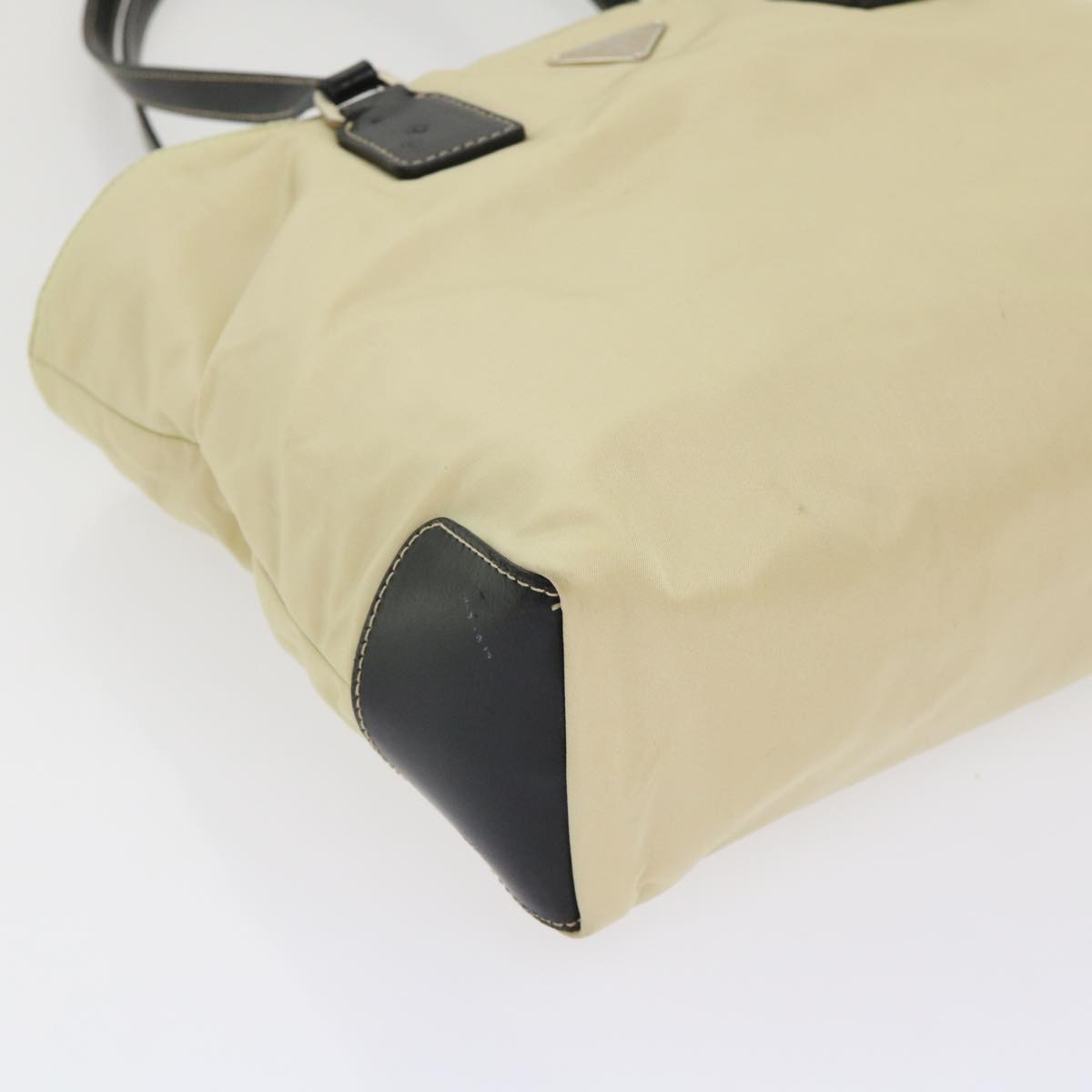 PRADA Tote Bag Nylon Cream Auth 48454