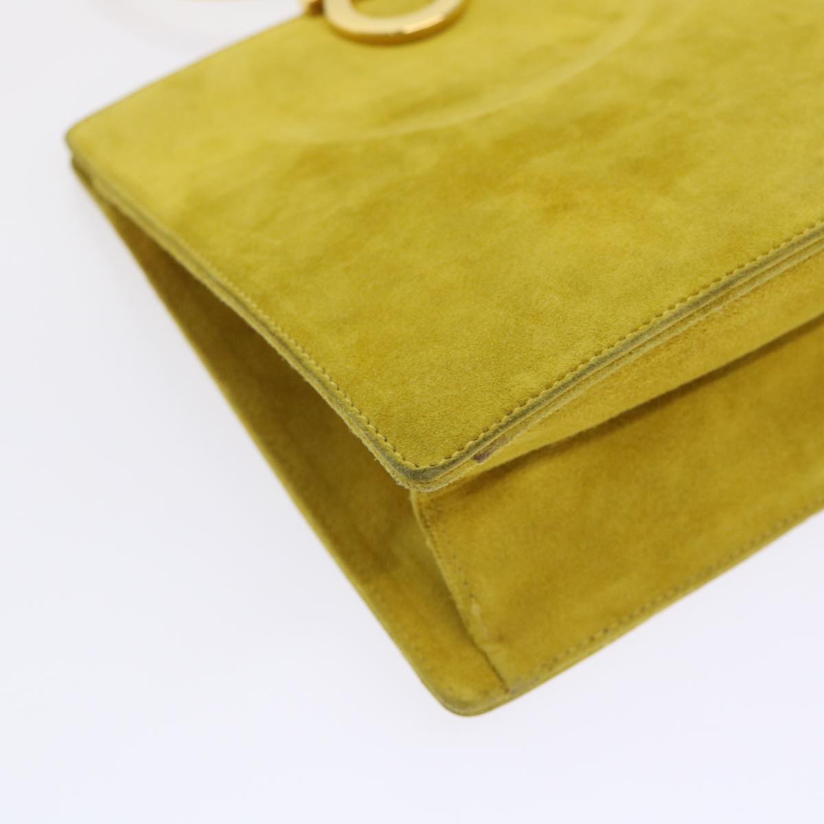 Salvatore Ferragamo Gancini Hand Bag Suede Yellow Auth 48466