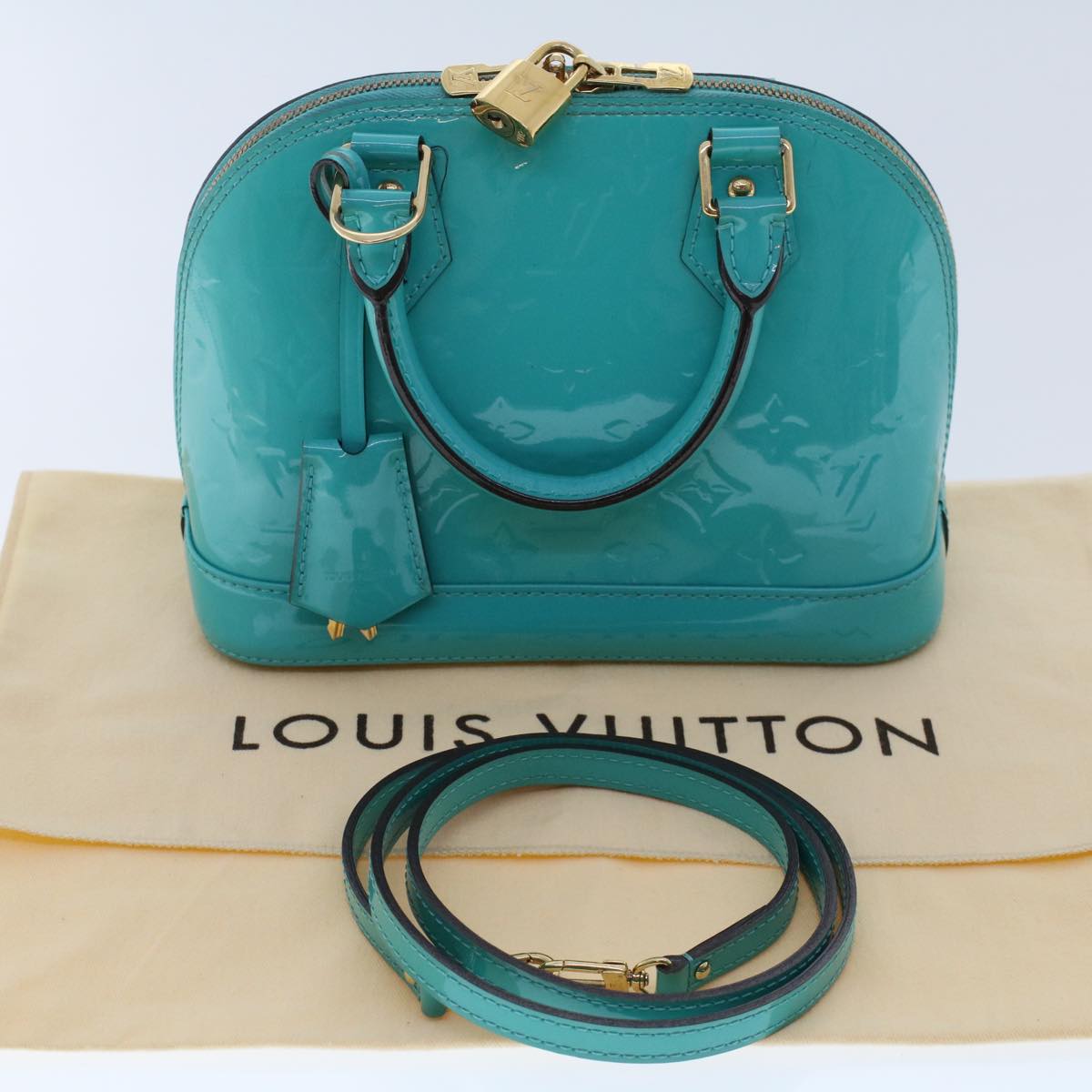 LOUIS VUITTON Monogram Vernis Alma BB Hand Bag Turquoises M90302 LV Auth 48592A