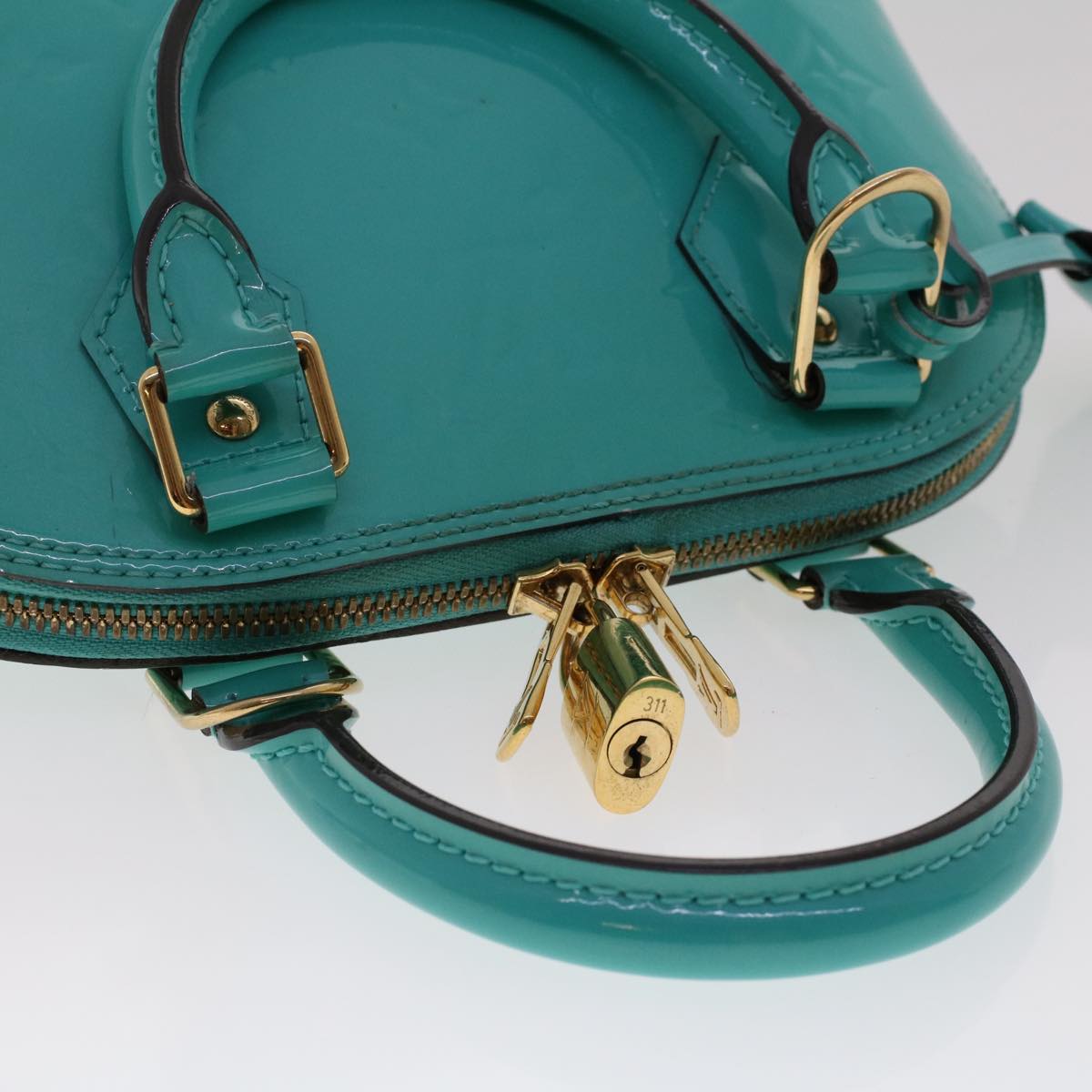 LOUIS VUITTON Monogram Vernis Alma BB Hand Bag Turquoises M90302 LV Auth 48592A