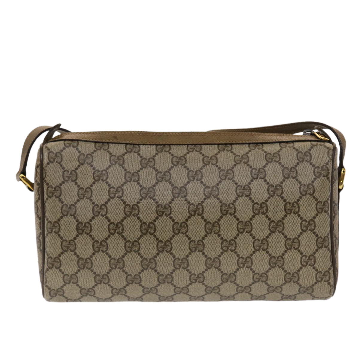 GUCCI GG Canvas Web Sherry Line Shoulder Bag PVC Leather Beige Green Auth 48598