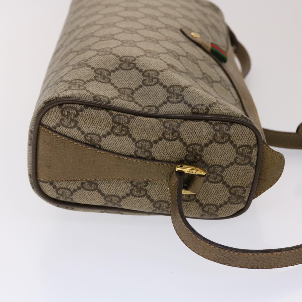 GUCCI GG Canvas Web Sherry Line Shoulder Bag PVC Leather Beige Green Auth 48598