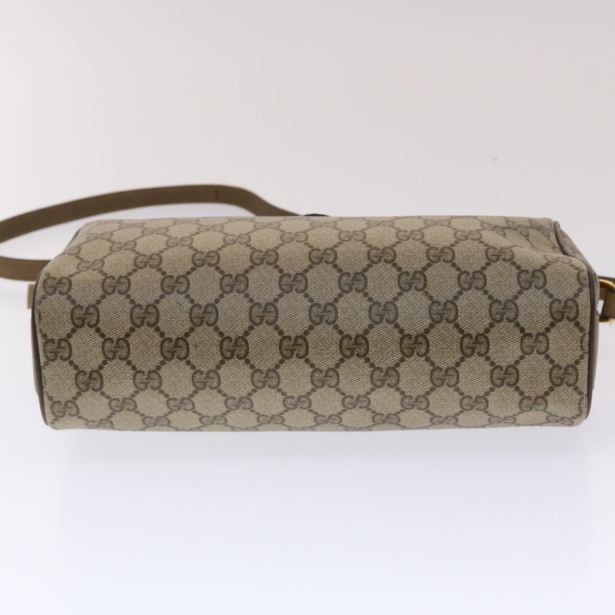 GUCCI GG Canvas Web Sherry Line Shoulder Bag PVC Leather Beige Green Auth 48598