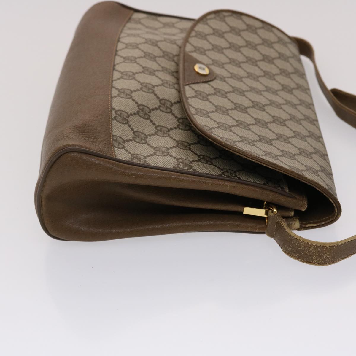 GUCCI GG Canvas Shoulder Bag PVC Leather Beige Auth 48599