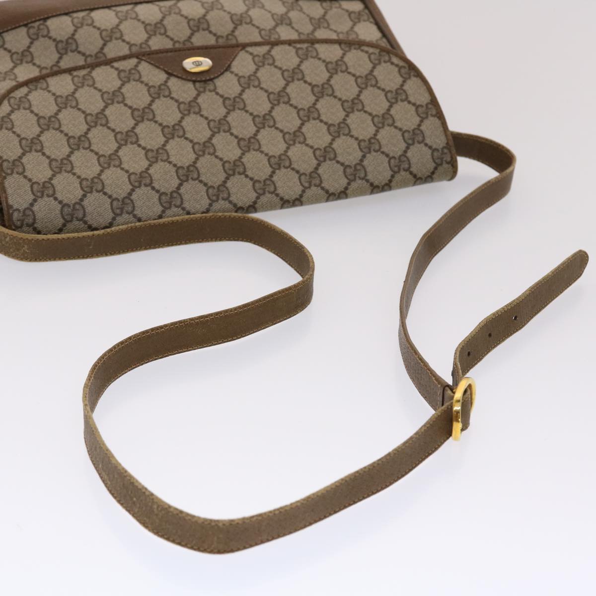 GUCCI GG Canvas Shoulder Bag PVC Leather Beige Auth 48599