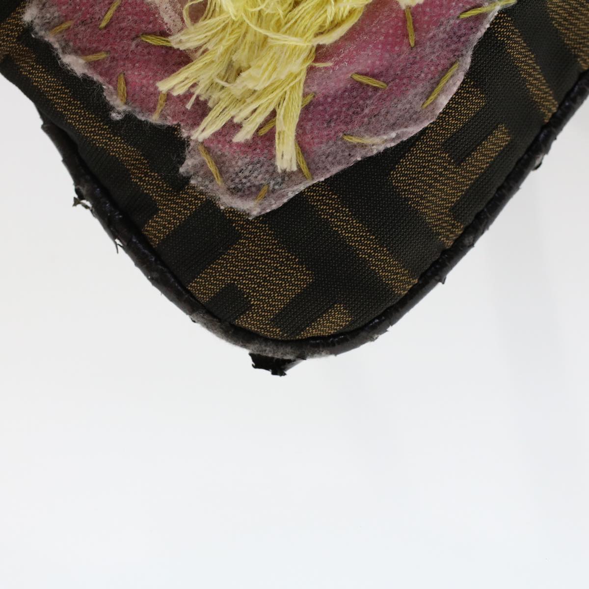 FENDI Zucca Canvas Flower Mamma Baguette Shoulder Bag Nylon Brown Auth 48605