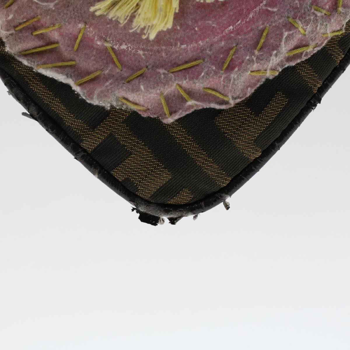 FENDI Zucca Canvas Flower Mamma Baguette Shoulder Bag Nylon Brown Auth 48605