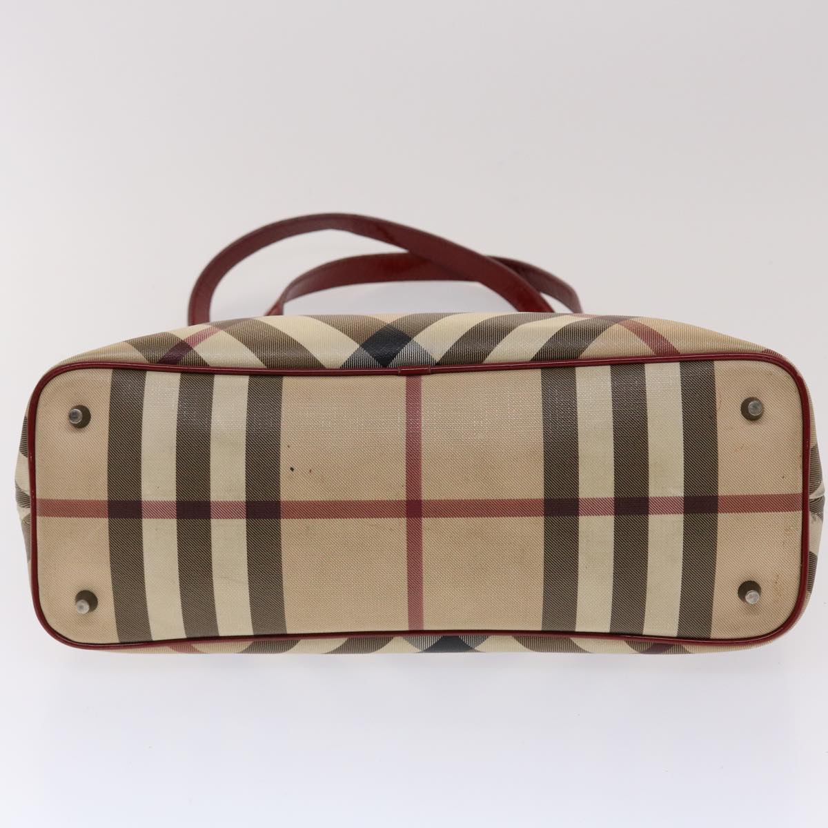 BURBERRY Nova Check Tote Bag PVC Leather Beige Red Auth 48607