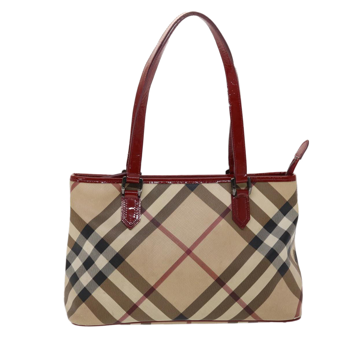 BURBERRY Nova Check Tote Bag PVC Leather Beige Red Auth 48607