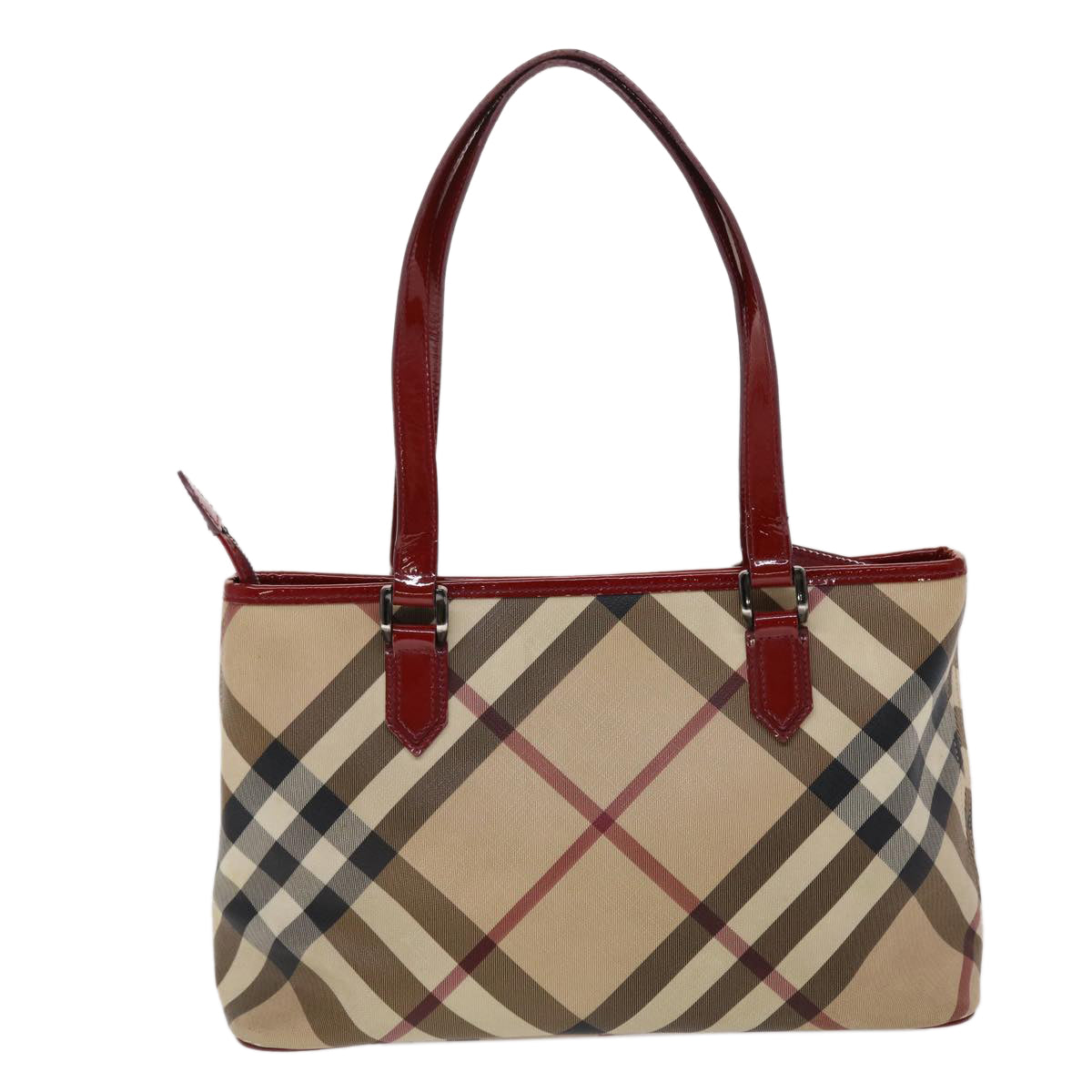 BURBERRY Nova Check Tote Bag PVC Leather Beige Red Auth 48607 - 0