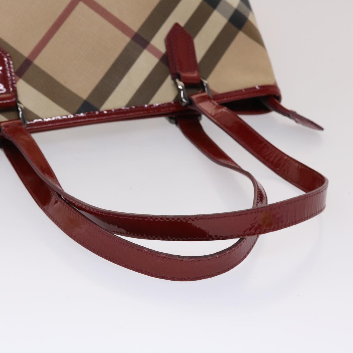 BURBERRY Nova Check Tote Bag PVC Leather Beige Red Auth 48607