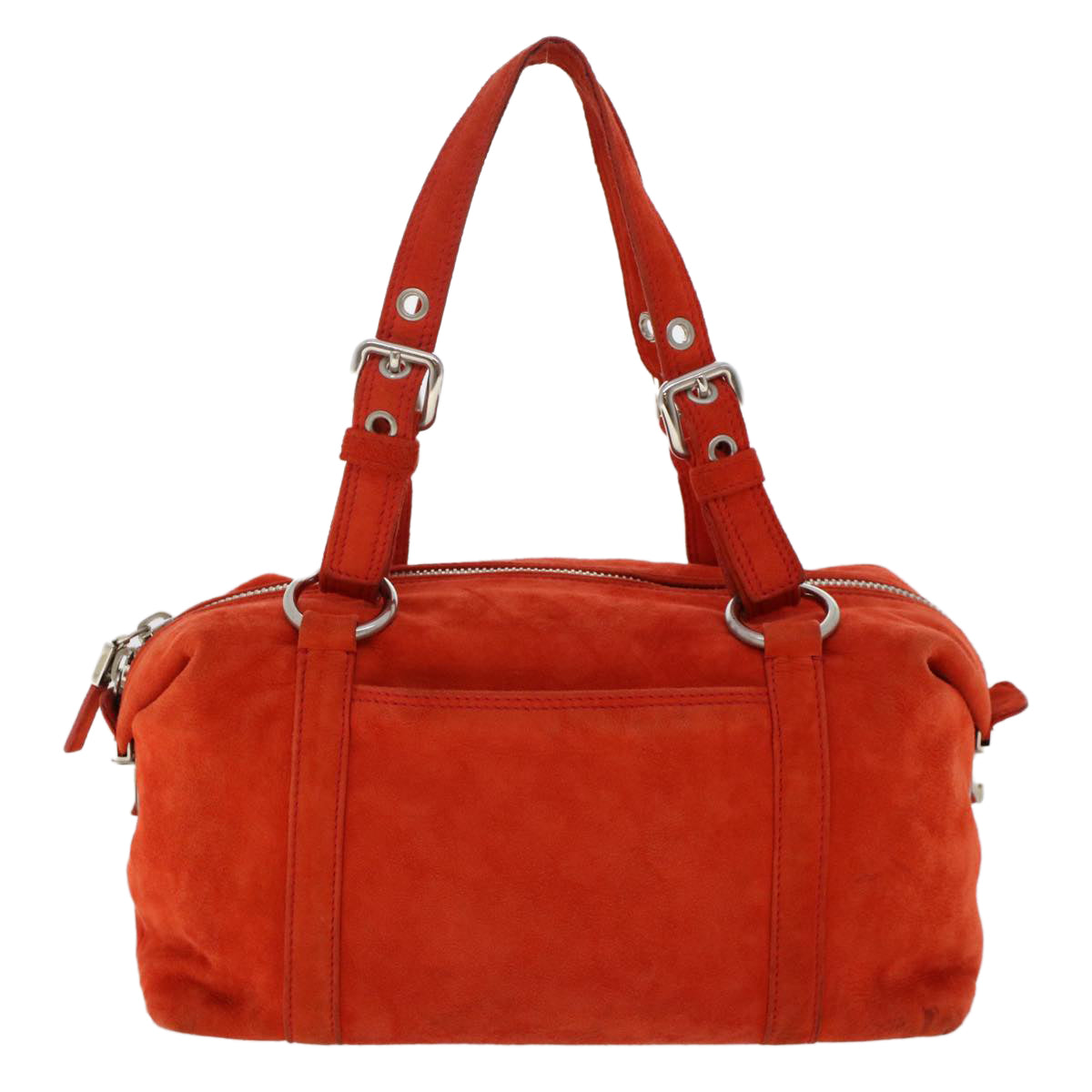 PRADA Hand Bag Suede Orange Auth 48617