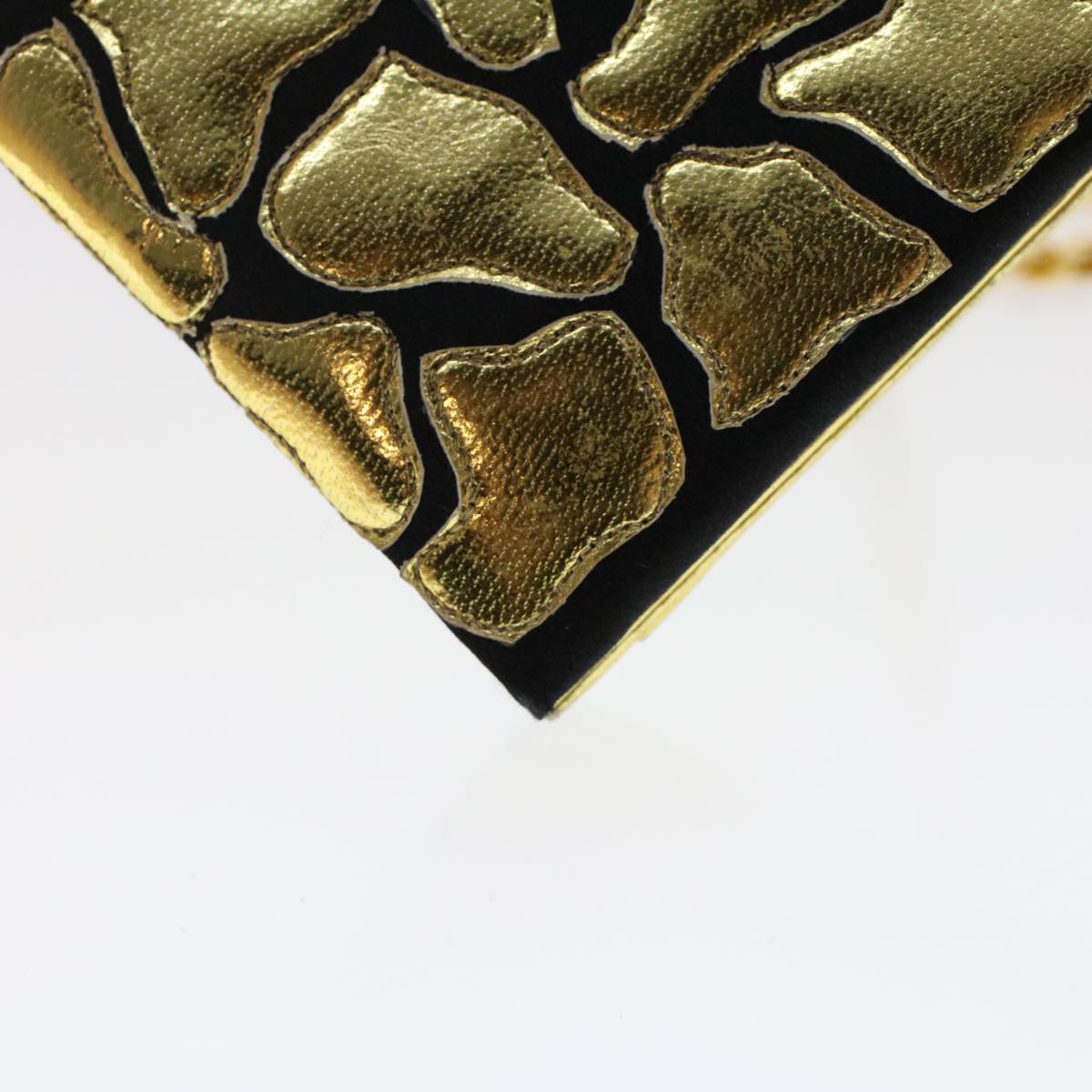 VALENTINO Chain Shoulder Bag Leather Nylon Gold Tone Black Auth 48623