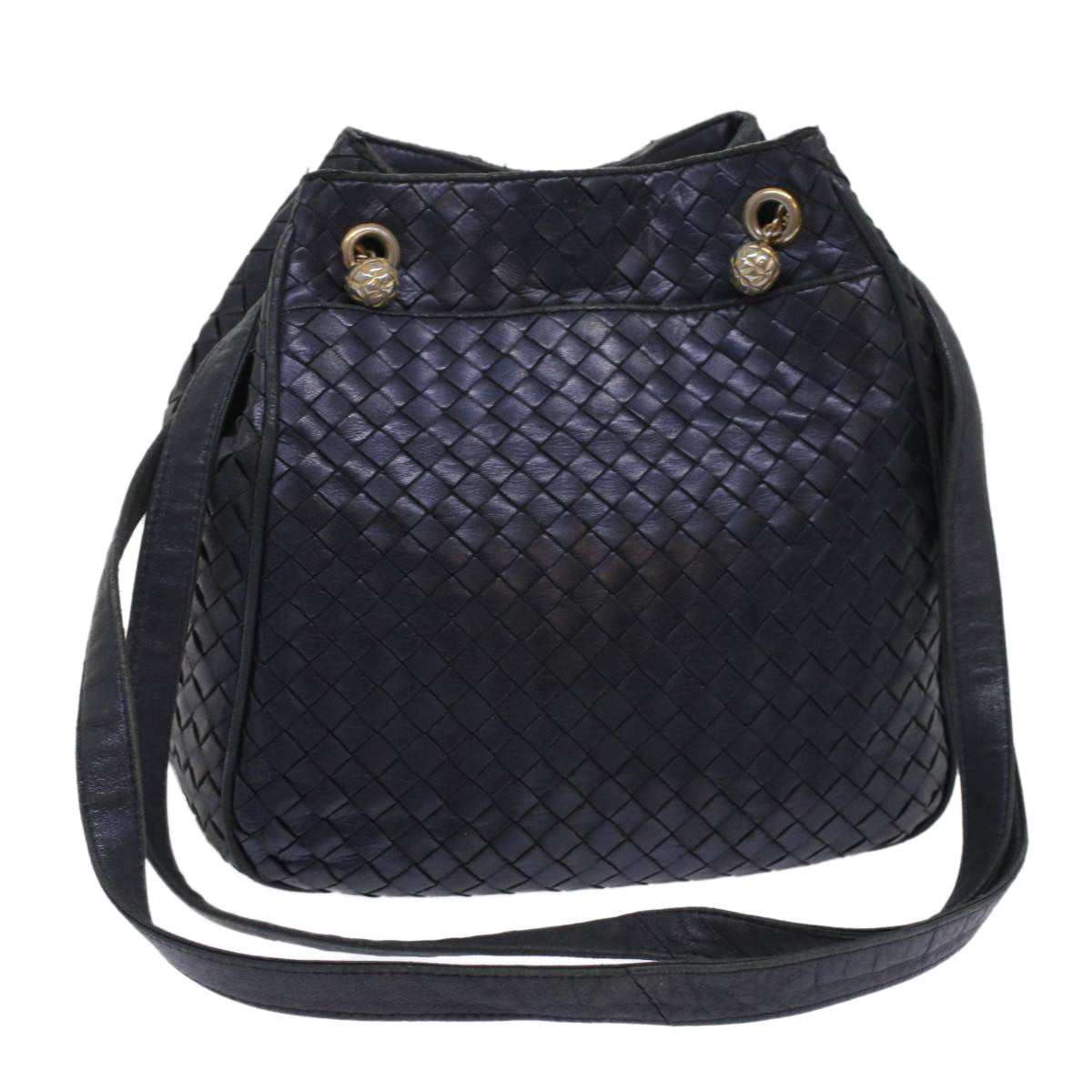 BOTTEGA VENETA INTRECCIATO Shoulder Bag Leather Vintage Black Auth 48666