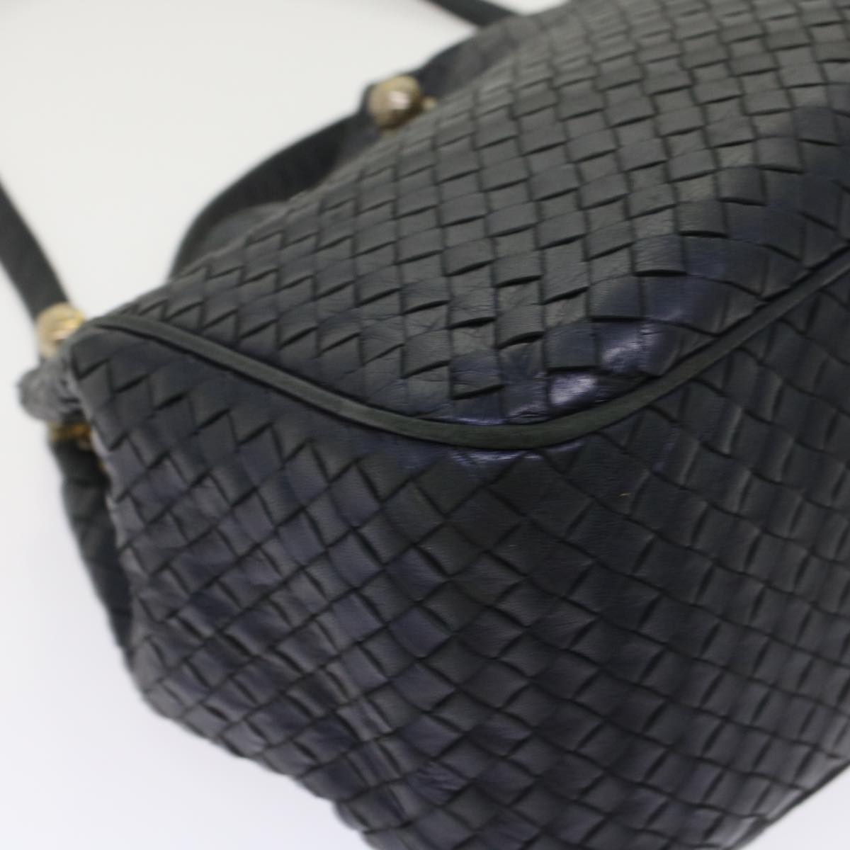 BOTTEGA VENETA INTRECCIATO Shoulder Bag Leather Vintage Black Auth 48666