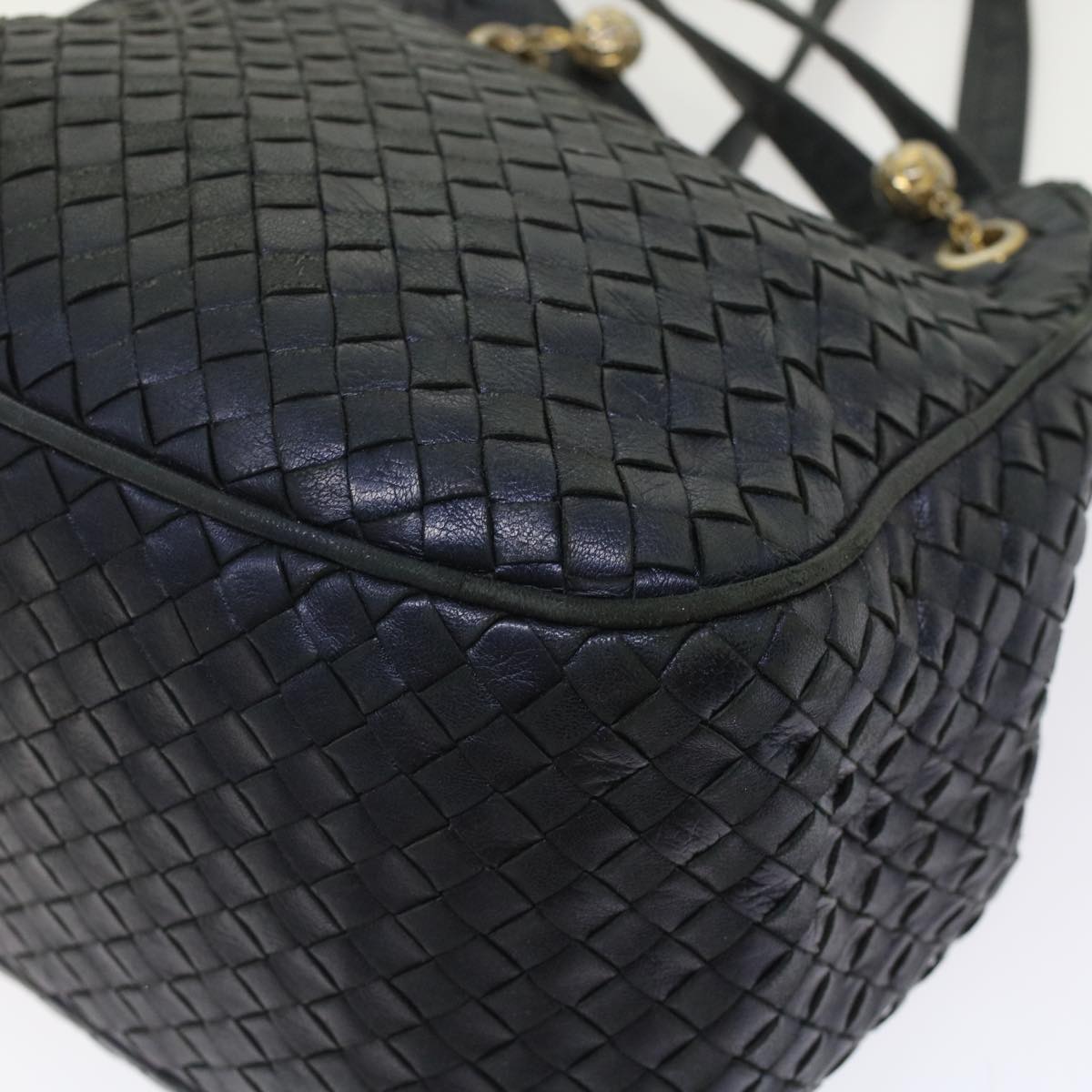 BOTTEGA VENETA INTRECCIATO Shoulder Bag Leather Vintage Black Auth 48666