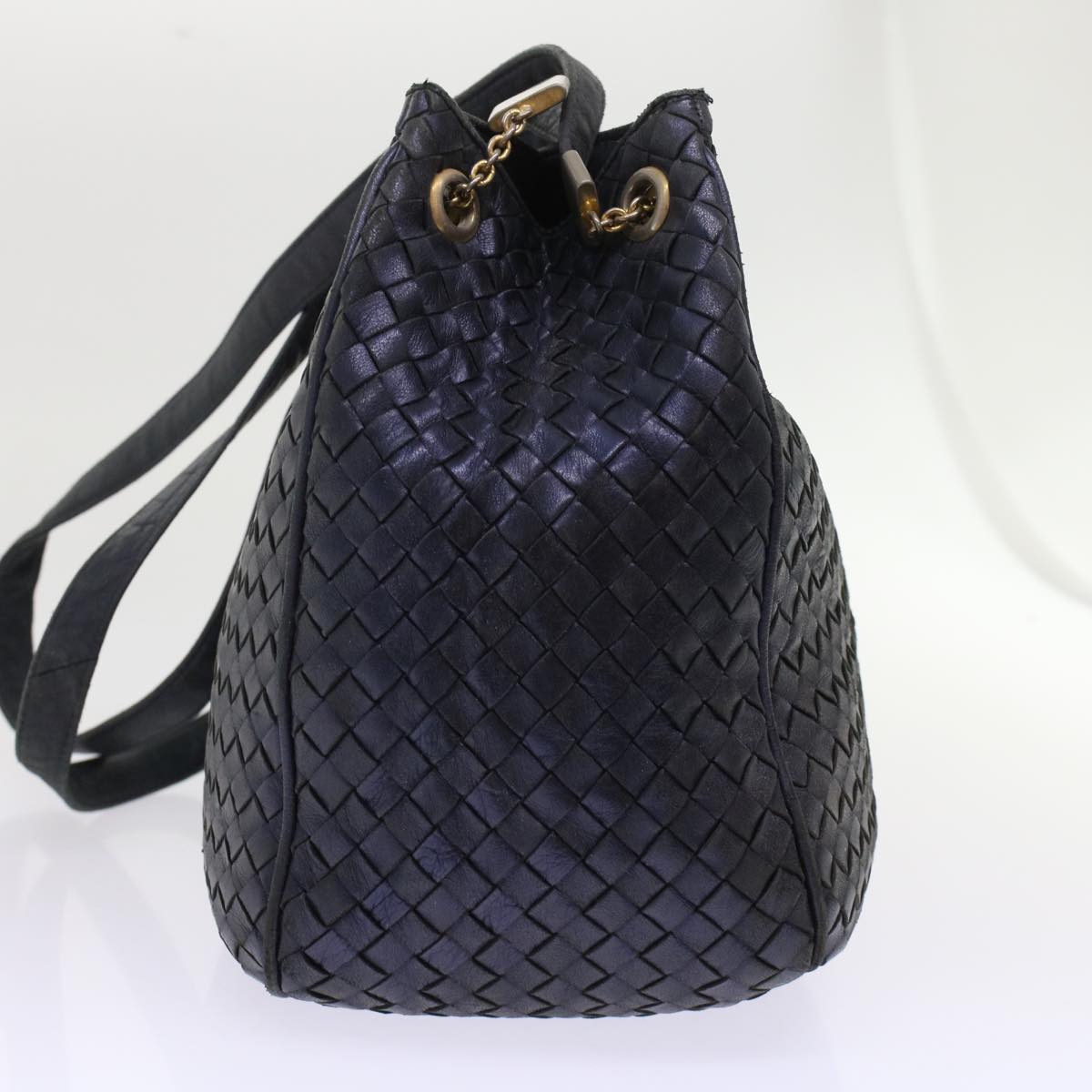 BOTTEGA VENETA INTRECCIATO Shoulder Bag Leather Vintage Black Auth 48666