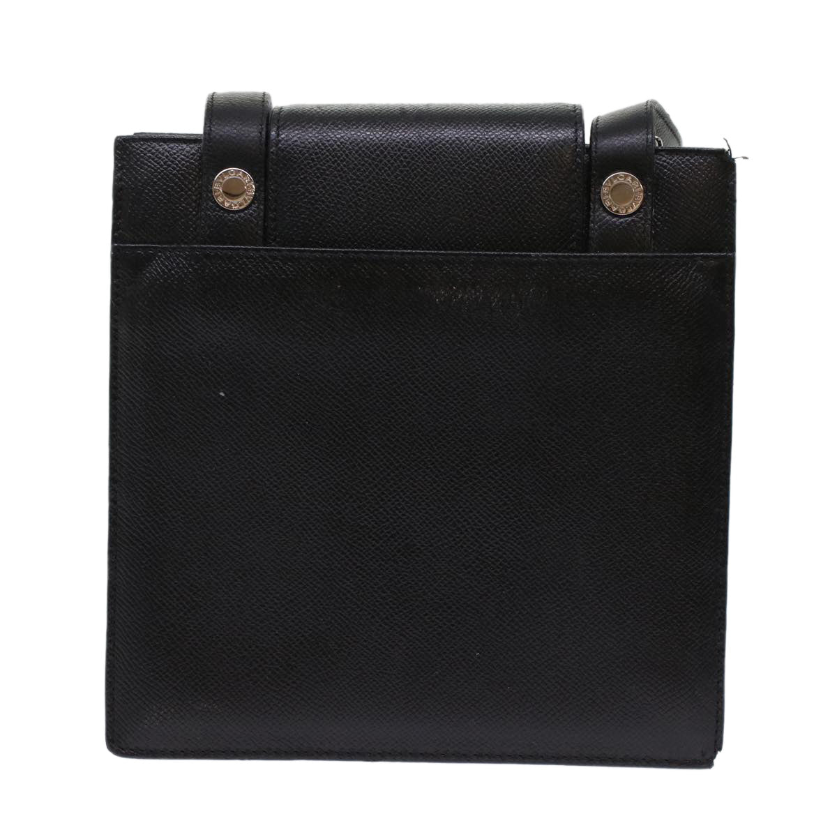 BVLGARI Shoulder Bag Leather Black Auth 48669