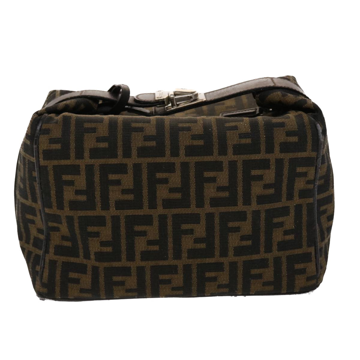 FENDI Zucca Canvas Pouch Leather Black Brown 2111 26348.098 Auth 48685 - 0