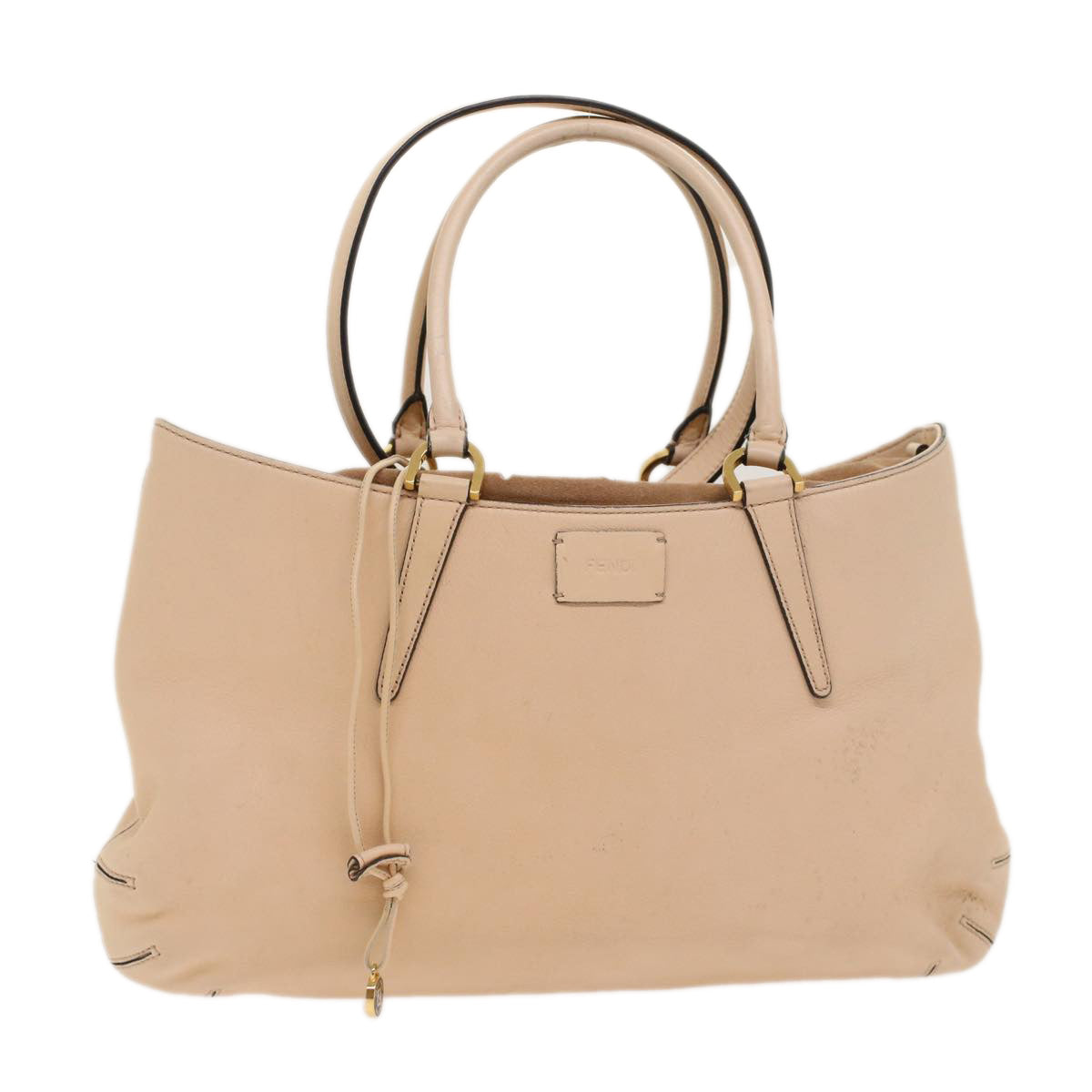 FENDI Hand Bag Suede Leather 2way Beige Auth 48745