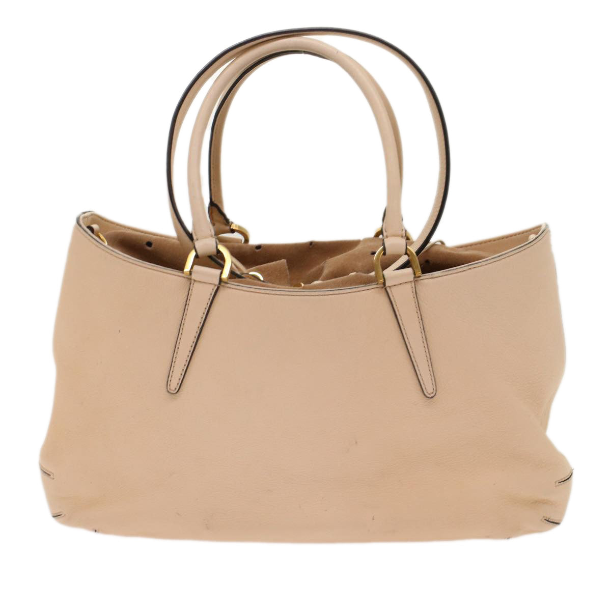 FENDI Hand Bag Suede Leather 2way Beige Auth 48745