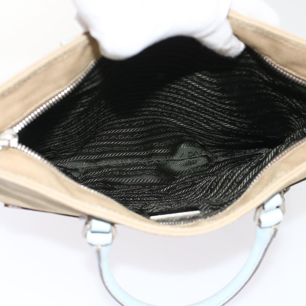 PRADA Tote Bag Canvas Leather Beige Auth 48761