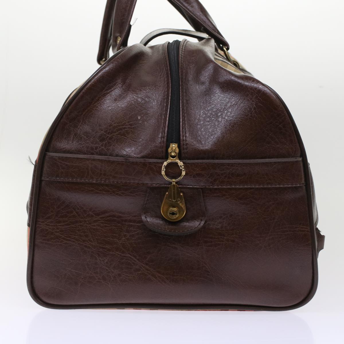 Burberrys Nova Check Boston Bag Canvas Leather Beige Brown Auth 48763