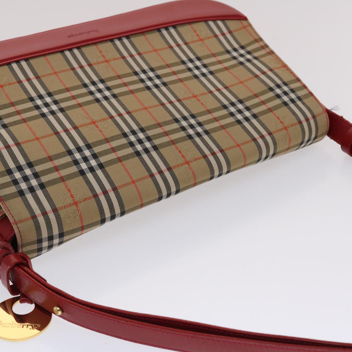 Burberrys Nova Check Shoulder Bag Canvas Leather Beige Red Auth 48849