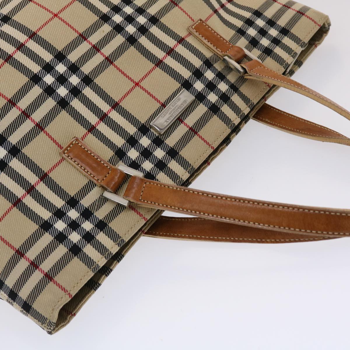 BURBERRY Nova Check Blue Label Hand Bag Canvas Leather Beige Brown Auth 48850