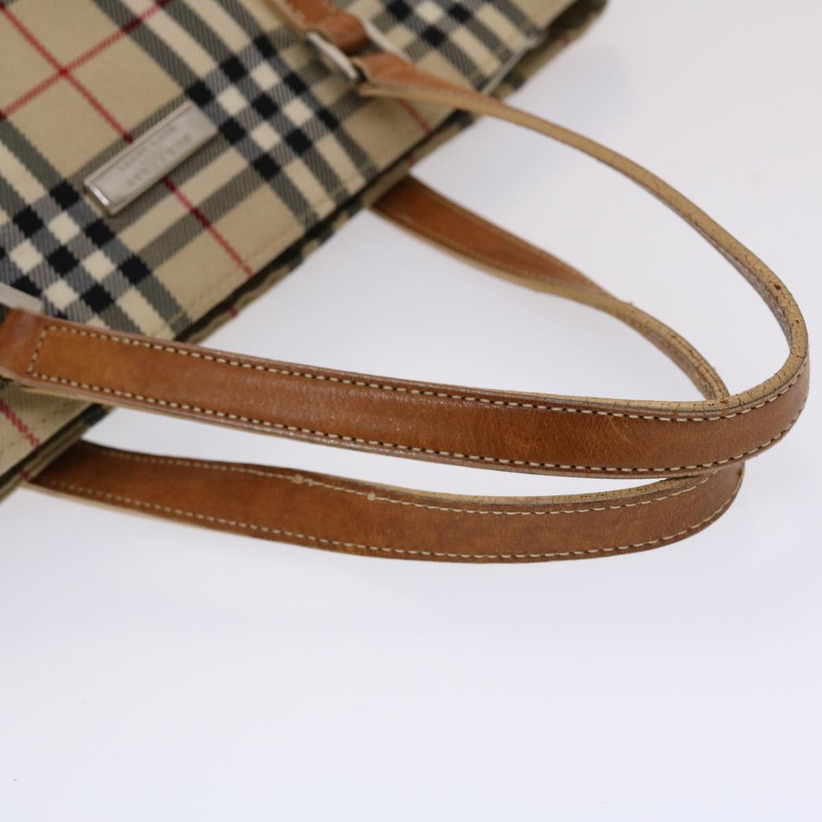 BURBERRY Nova Check Blue Label Hand Bag Canvas Leather Beige Brown Auth 48850