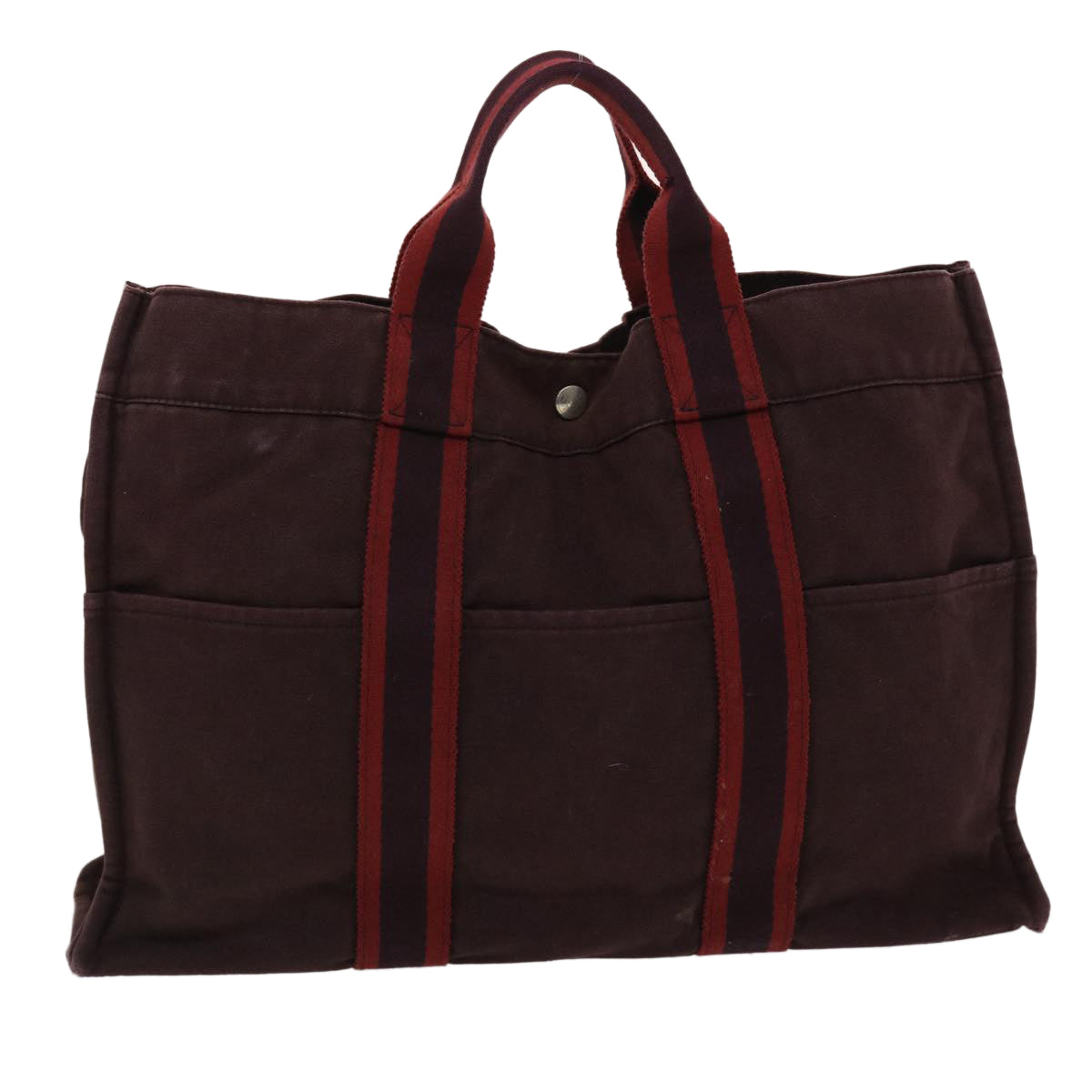 HERMES Fourre Tout Tote Bag Canvas Wine Red Auth 48854