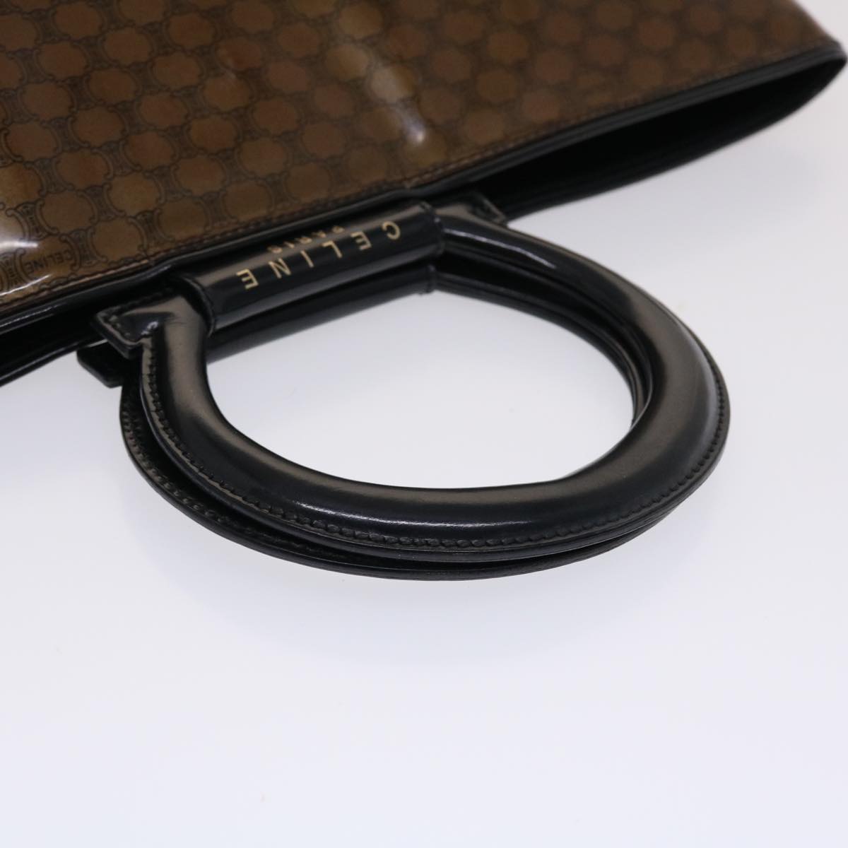 CELINE Macadam Canvas Hand Bag Enamel Brown Black Auth 48889