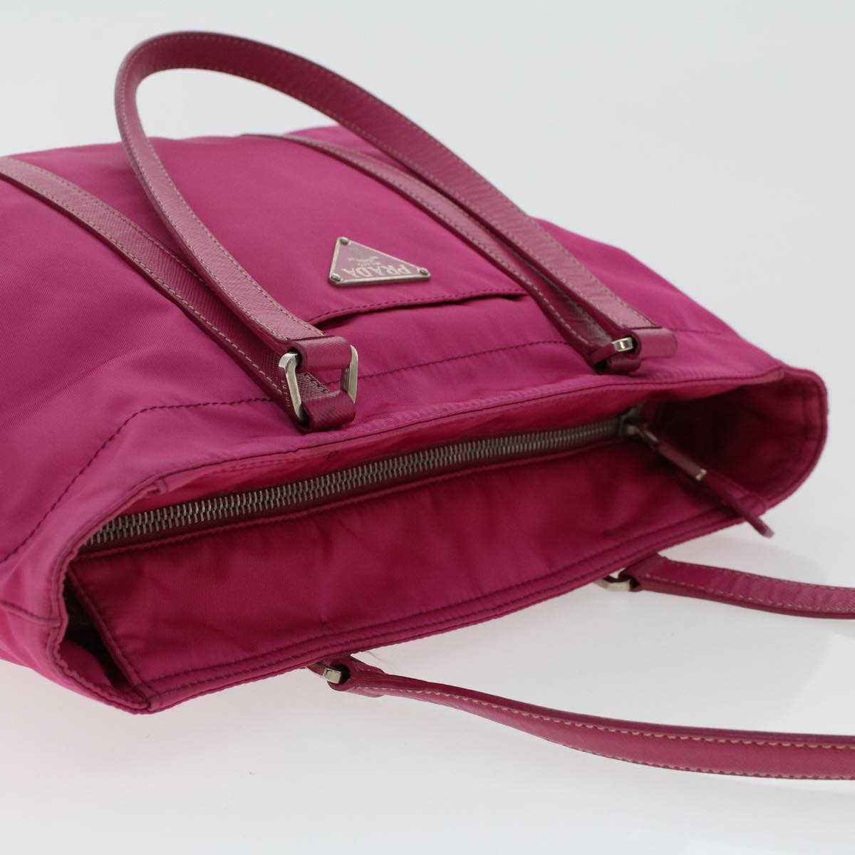 PRADA Hand Bag Nylon Leather Pink Auth 49021