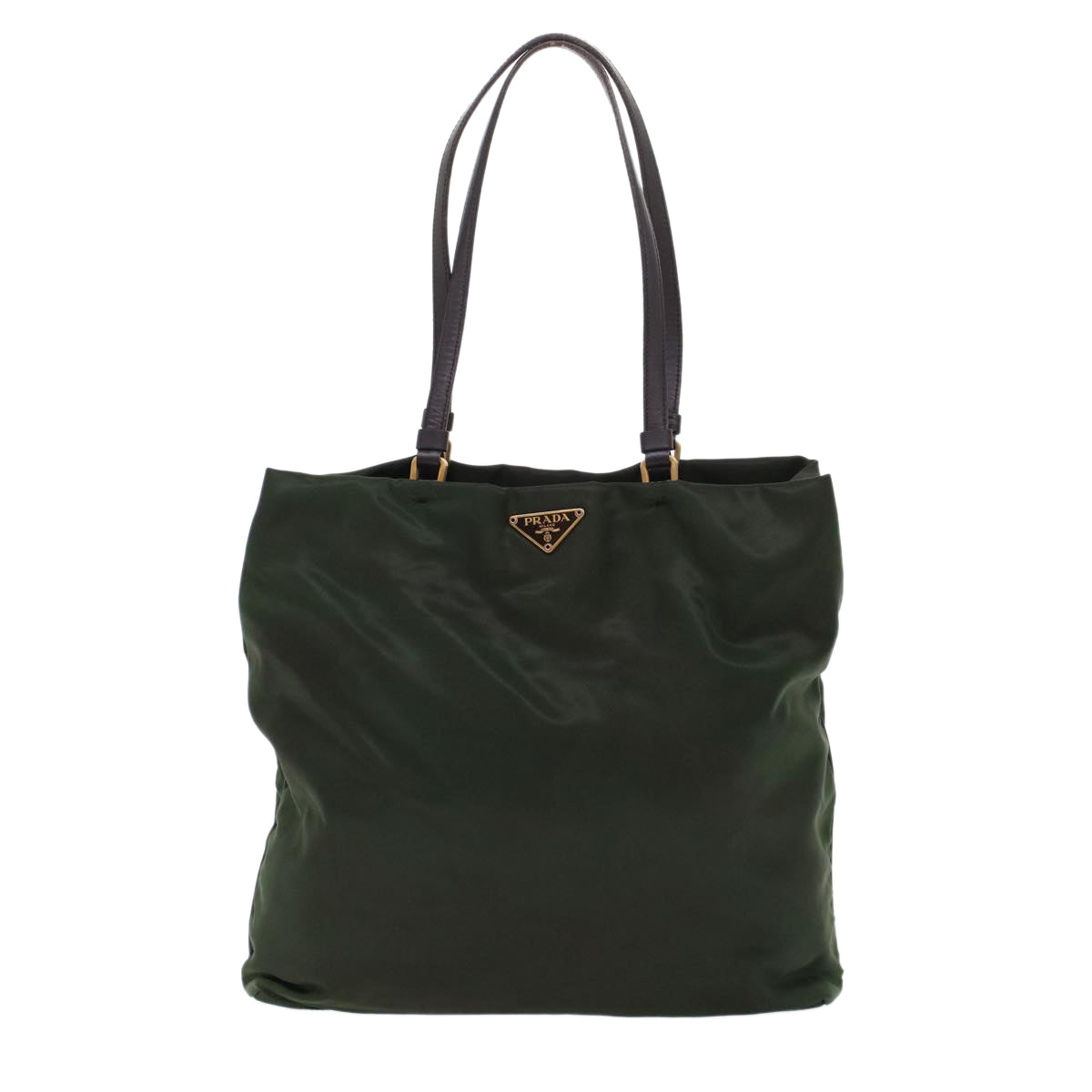 PRADA Tote Bag Nylon Leather Green Auth 49023