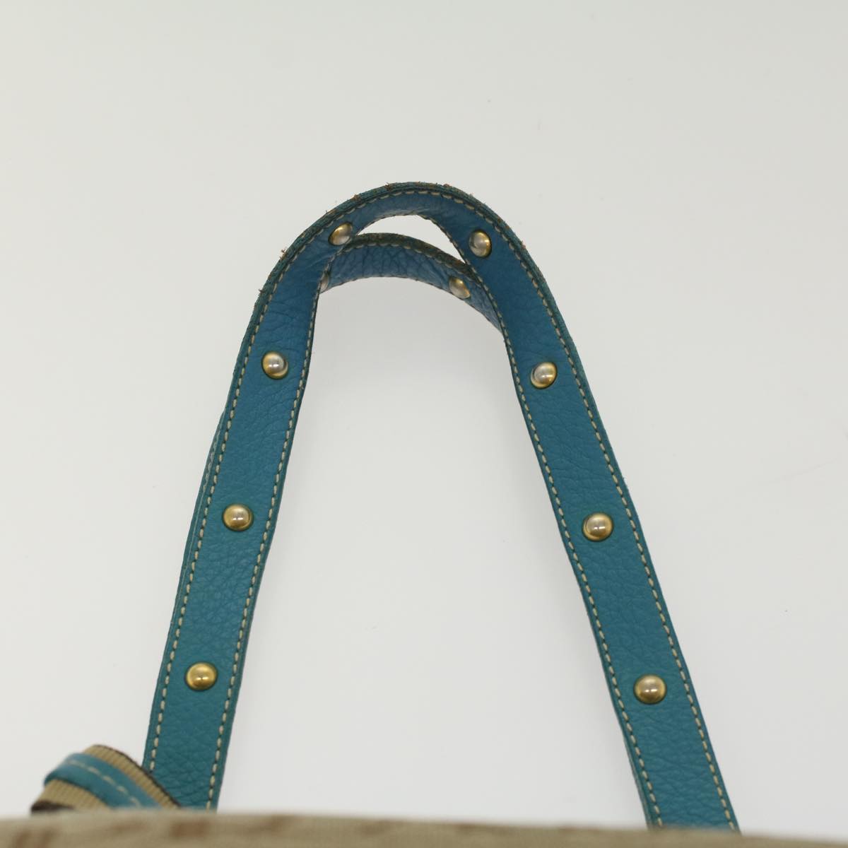 PRADA Tote Bag Canvas Leather Beige Light Blue Auth 49046