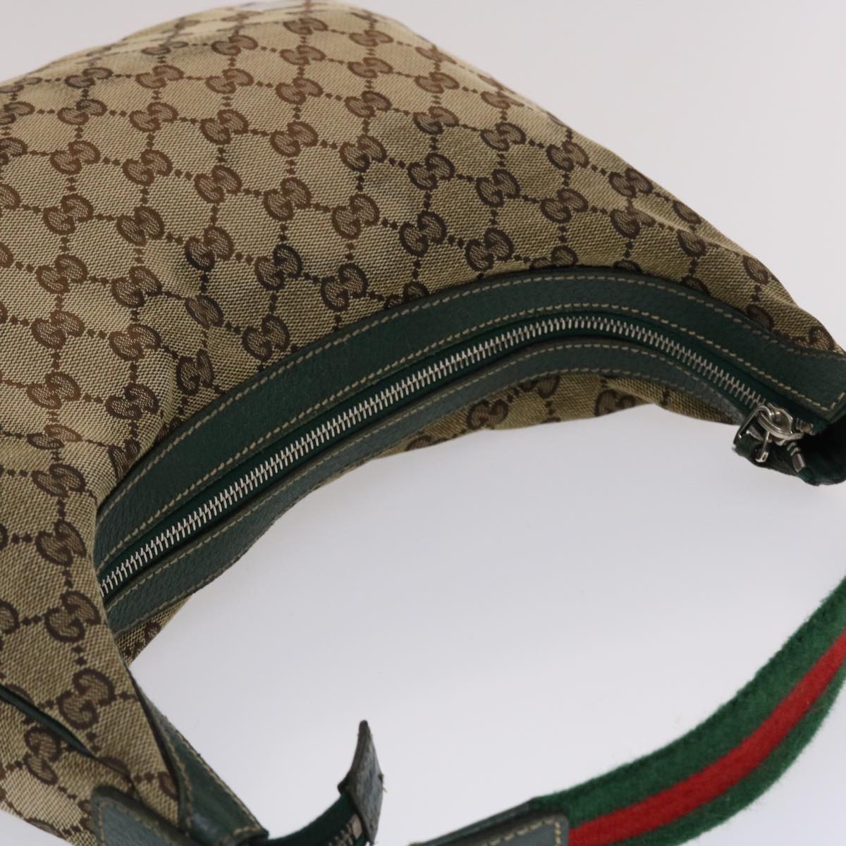 GUCCI GG Canvas Web Sherry Line Shoulder Bag Beige Green Red Auth 49067